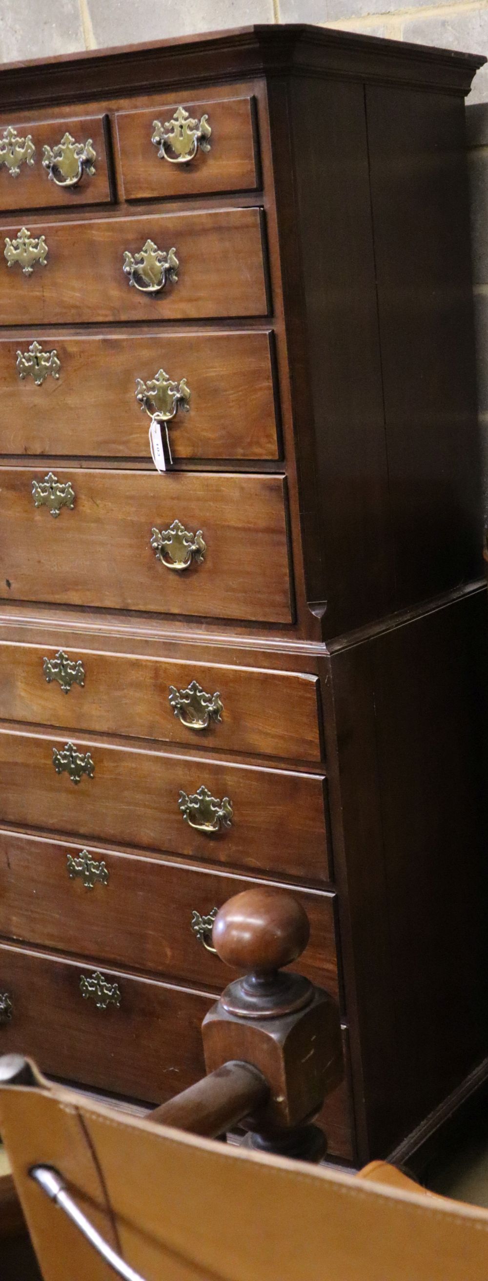 A mid-18th century mahogany chest on chest, width 110cm depth 55cm height 197cm (a.f.)